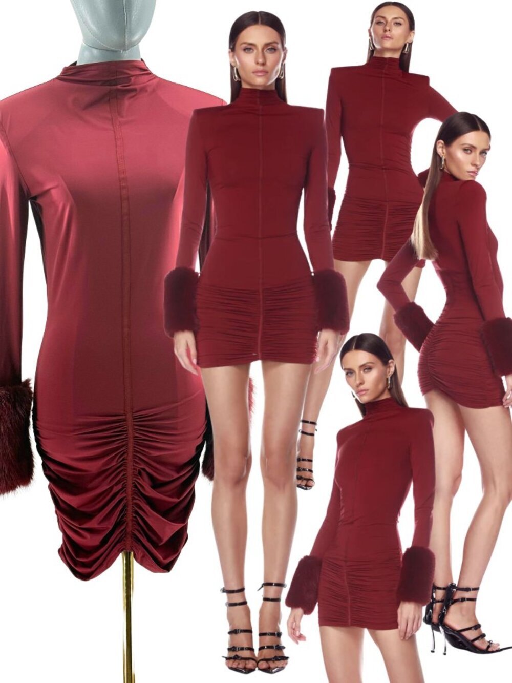 🆕 BRONX & BANCO 🧿 NWOT Eleanor Burgundy Fur Trimmed Mini Dress, Sz L US 8